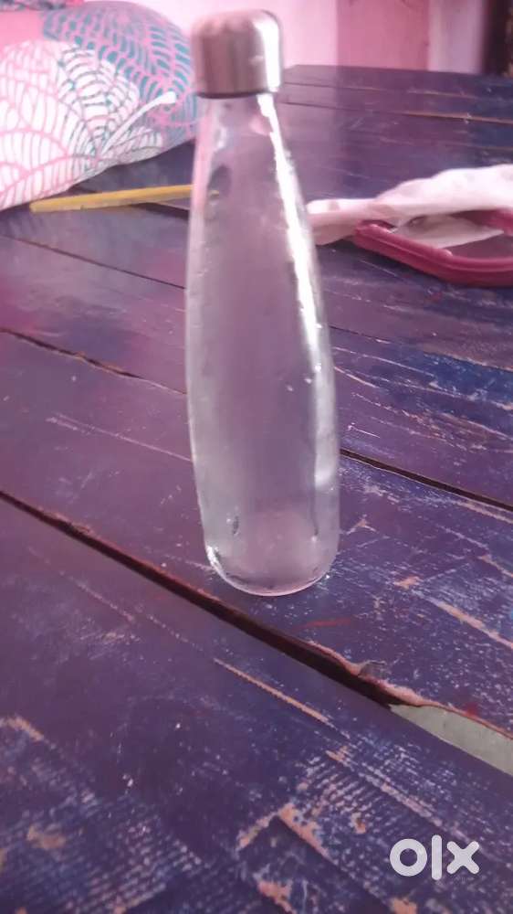 A glass water bottle