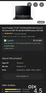 Acer predator 17 4k gaming and editing laptop.good condition upgraded.