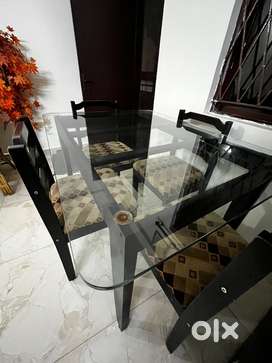 Dinning table 4 seater and chairs wooden and glass top