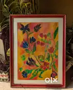 Elegant Floral Fabric Painting for Wall Decor with Sturdy Frame