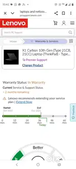 LENOVO THINKPAD X1Carbon 12th gen warranty remaining