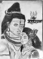 Handmade pencil sketch  Lord Shiva and Parvati traditional art