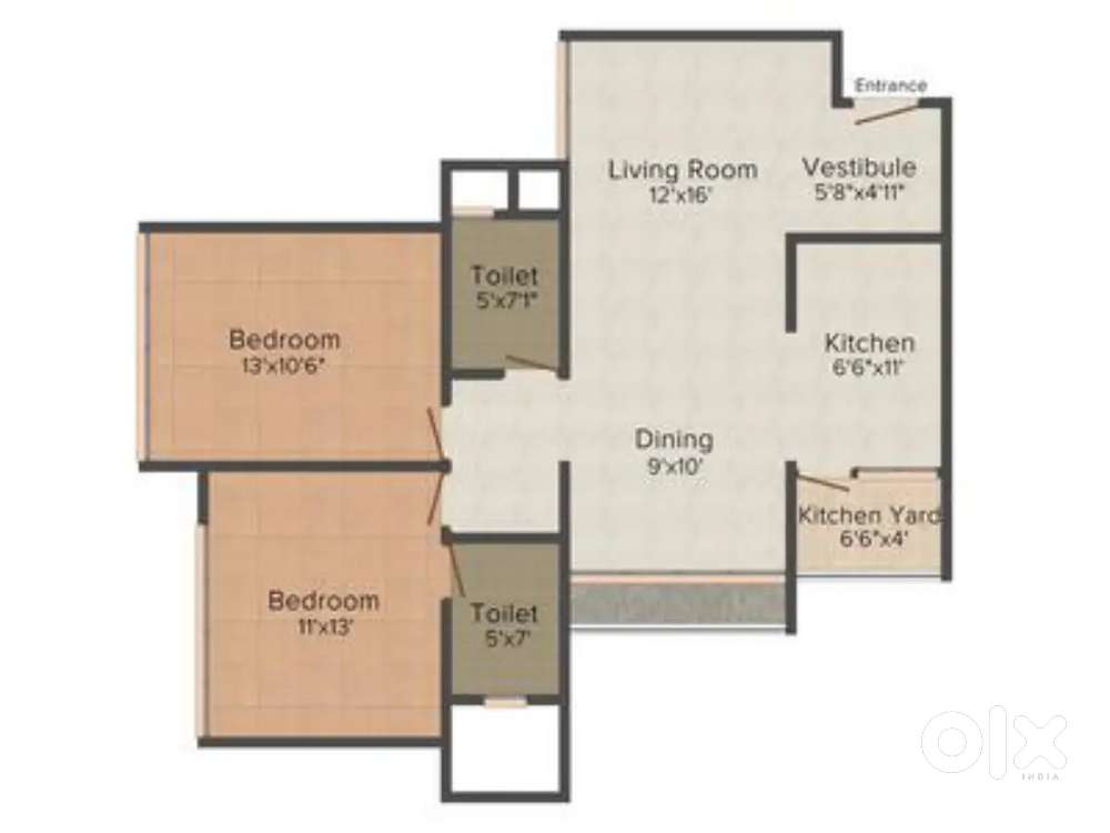 2bhk semi furnished flat with AC and zero brokerage