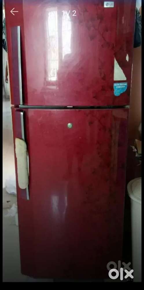 LG red floral print 245lt double door n butterfly gas stove