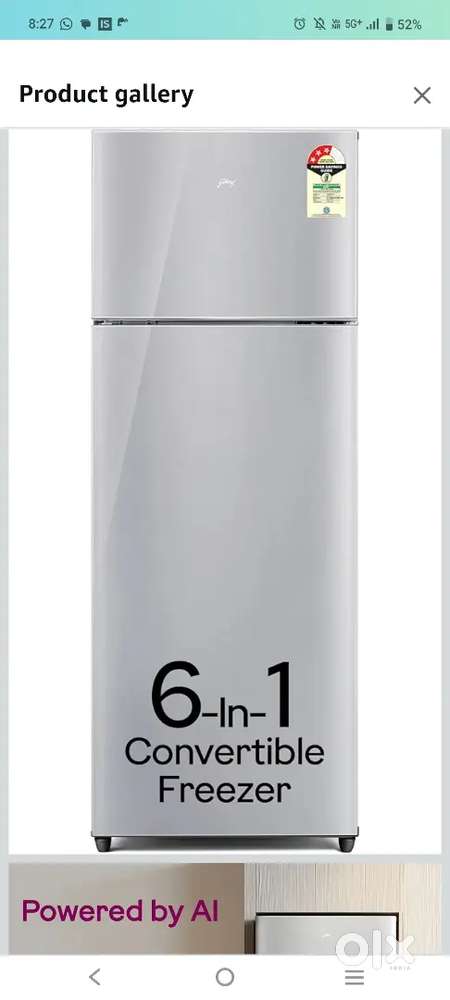 Godrej 223L 3-Star Convertible Fridge - Double door. Used Only 1 Month