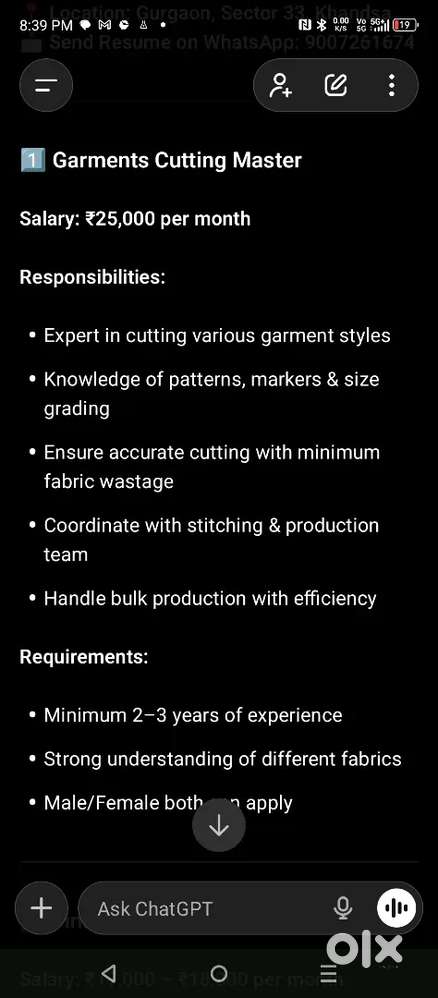 Cuttymaster and finishing person Qc