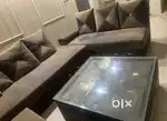 L shape Sofa without table and puffies