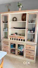 Beautiful Rustic Wooden Bar Unit with Glass Doors, Ample Storage,