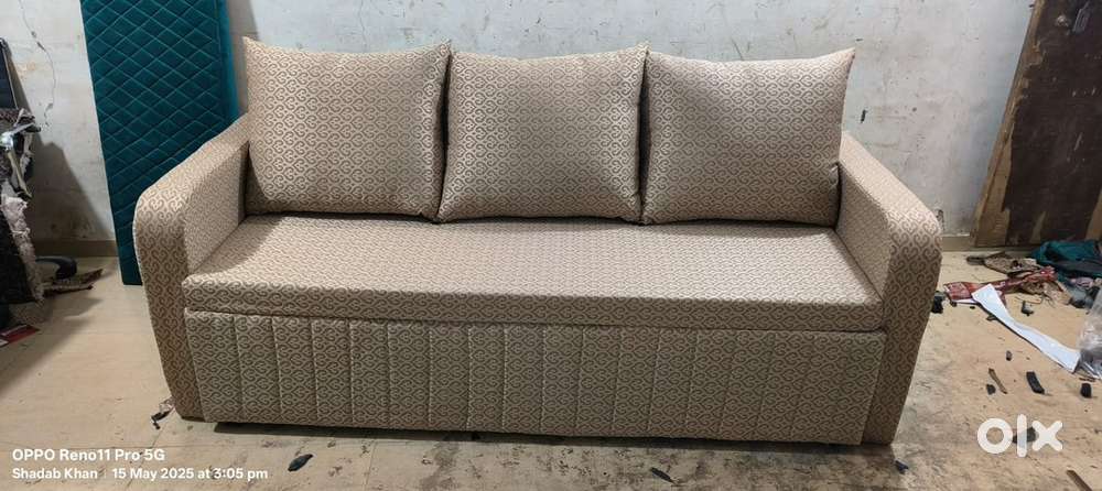 Metal Sofa Cum Bed With Fabric Finish