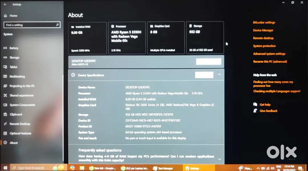 Acer Nitro 5 AMD Ryzen 5 8gb / 1tb Hdd