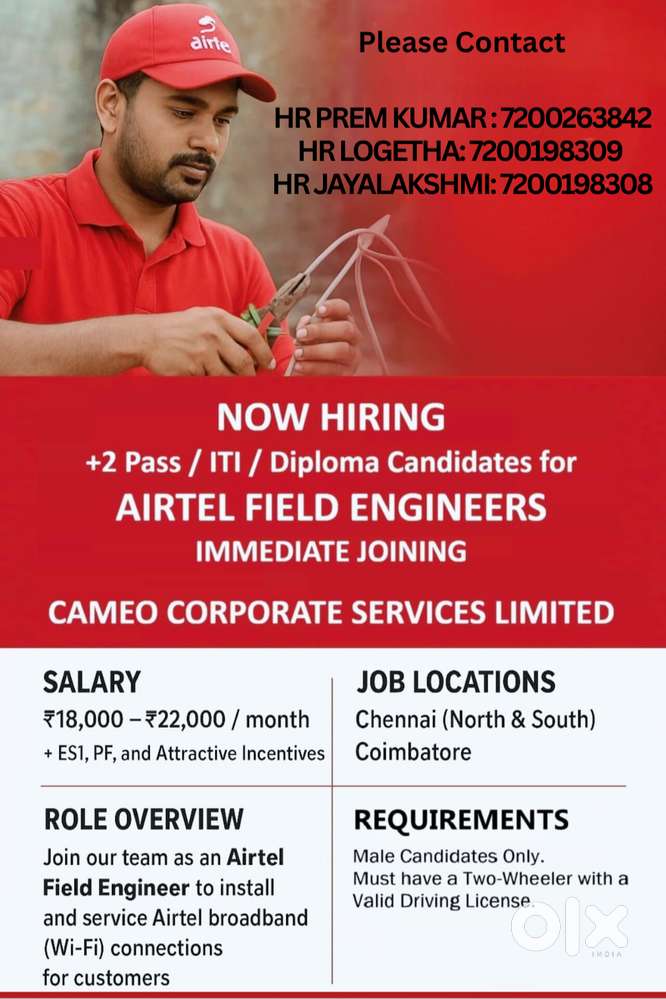 Field Engineer (Airtel Broadband Installation)