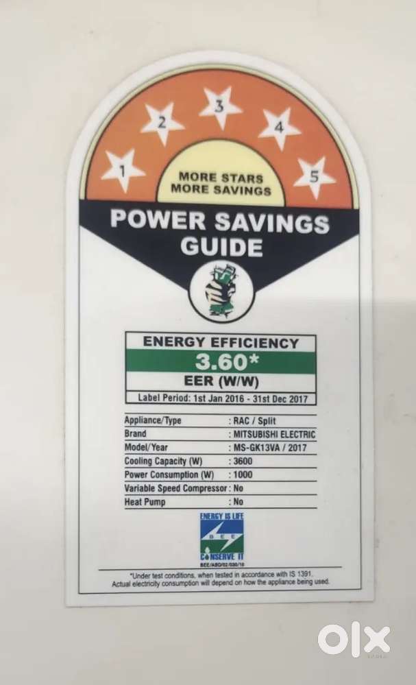 AC Mitsubishi 5 Star 1 tone(Colling Like 1.5 Tone)