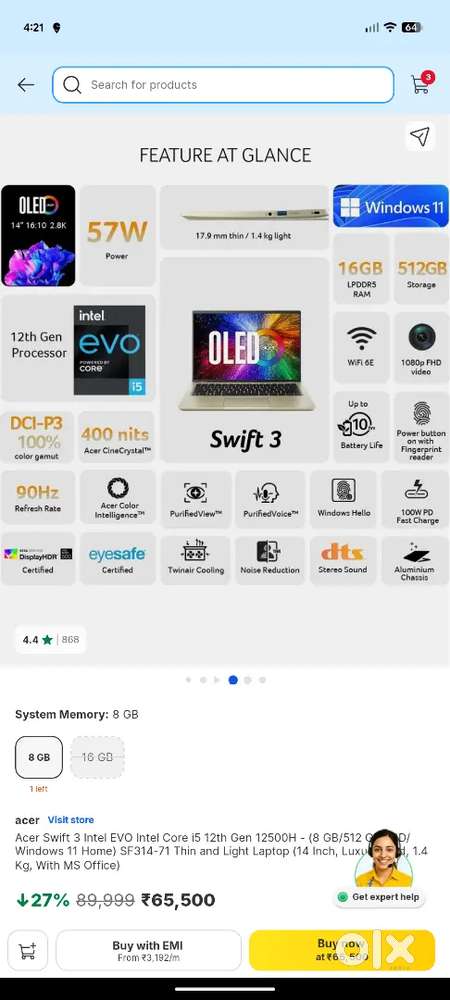 Acer Swift 3 Intel evo series.