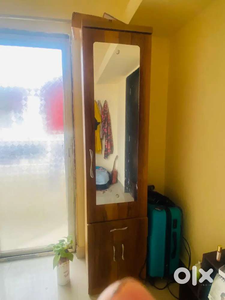 Single door wooden wardrobe with mirror King size bed with mattress