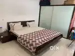 Kingsize wooden bed & side tables, Wardrobe with glass sliding doors