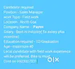 Need Sales Exicutive for North goa