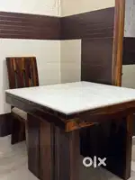 Sangvan wood dining with wooden polish and white marble