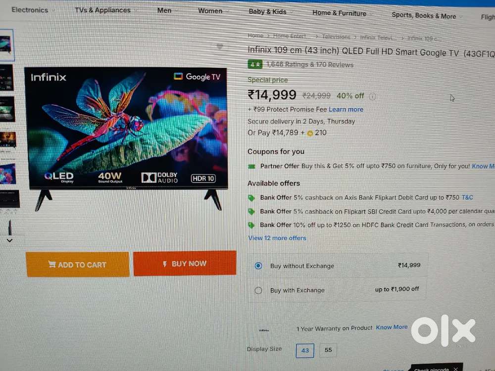 Infinix 43 inch qled fhd smart tv. Brand new.