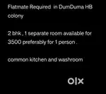 Flatmate Required 2bhk. 1 room available