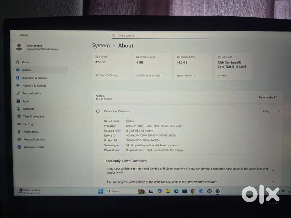 MSI THIN 15 i5-13th generation i5-13420H