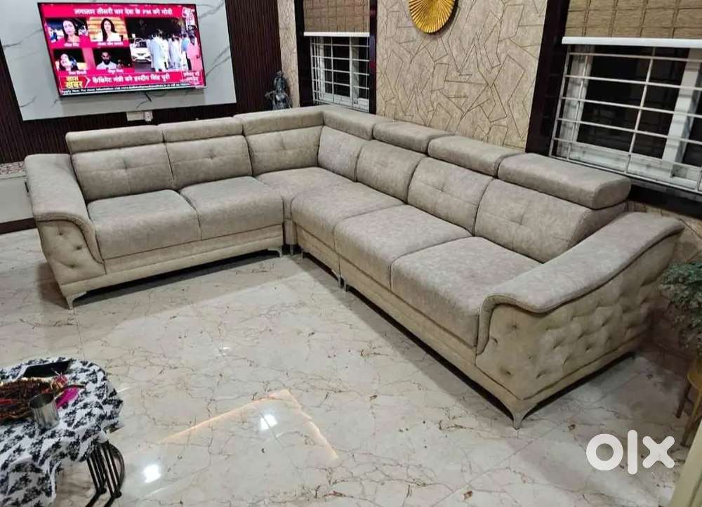Luxurious design model L shape sofa set with adjustable headrest