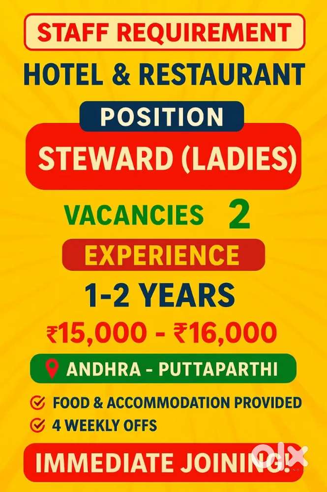 We needed waitress in andra near to Bangalore