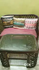 Cane sofa set with coffee table