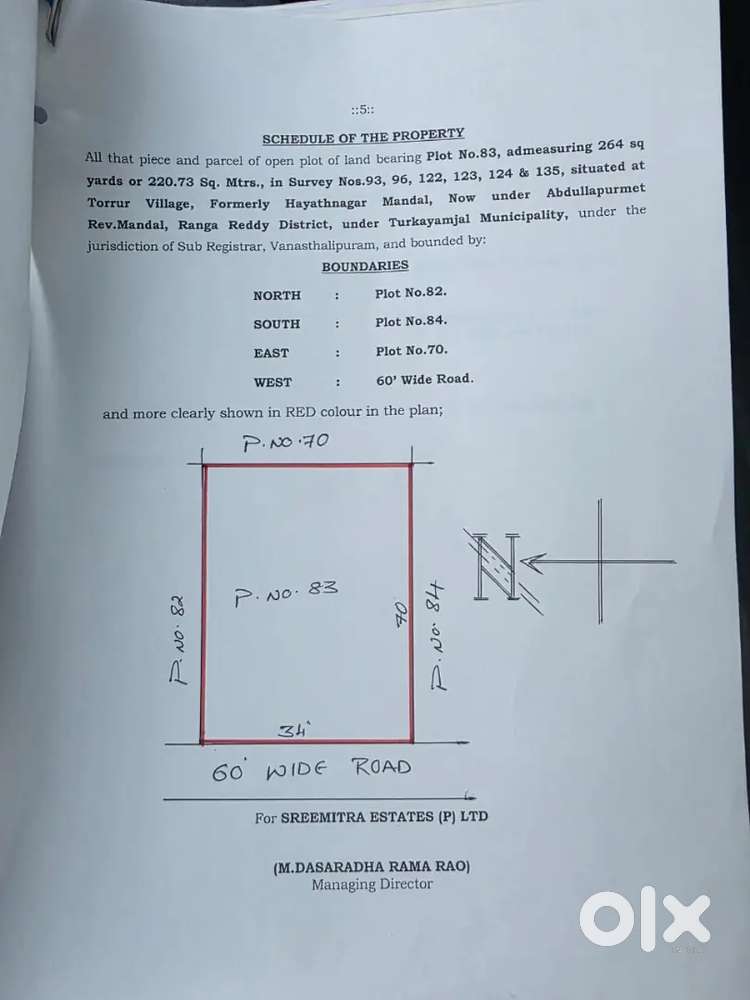 60 Feet Road Side Plots For Sale at Thorrur To Brahmannapalle Road