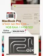 APPLE MACBOOK PRO M3 PRO CHIP 512GB SSD 14inch online activation