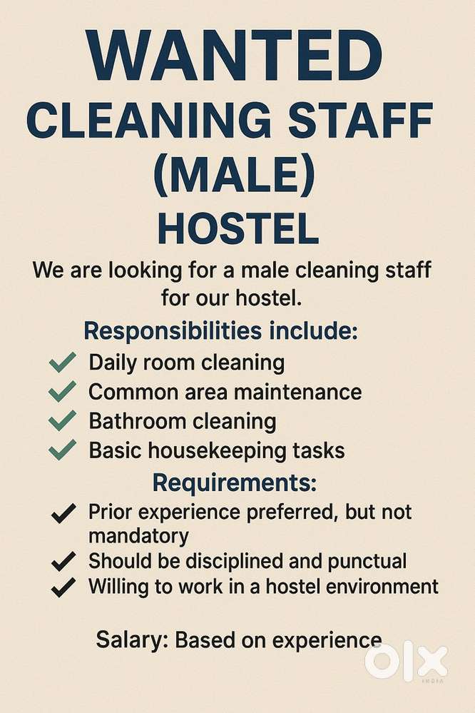WANTED – CLEANING STAFF (MALE)