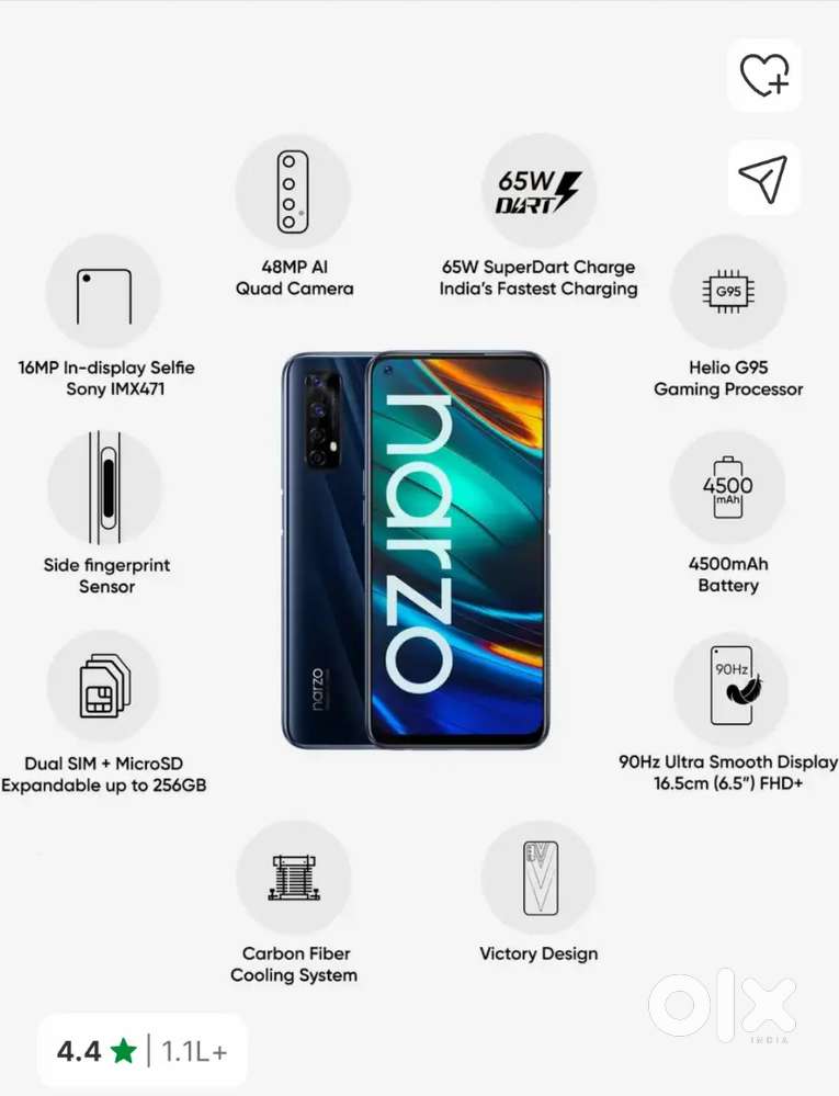 Realme narzo 20 pro 6+64Gb_65W original charger_2 free gifts