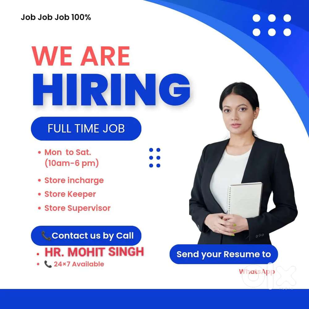Full Time Job Helper Store keeper Store incharge and supervisor