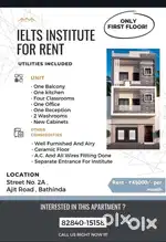 4 classrooms,one office,reception , small kitchen and Two washrooms