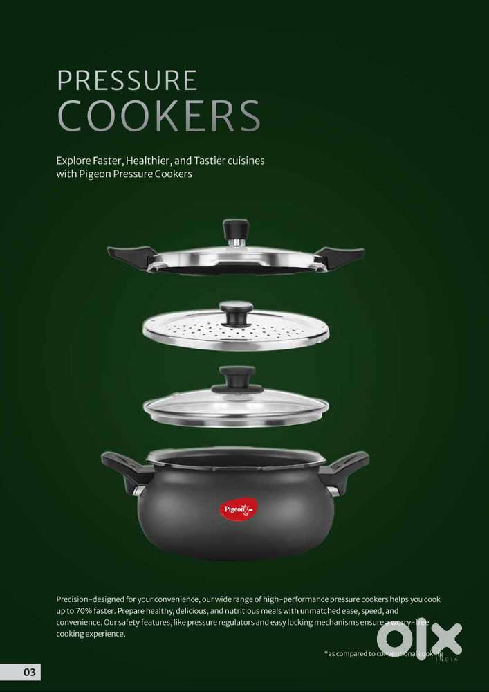PIGEON - PRESSURE COOKERS - ALUMINIUM - STAINLESS STEEL - TRI PLY