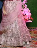 Fully embroidered peach baby pink colour lehnga