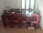 8 seat dining table with glass and chairs.expand to 10 seater