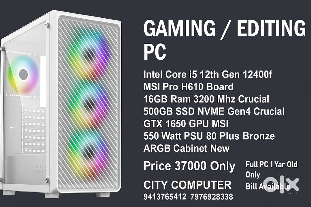 Gaming Editing PC i5 12th Gen 16GB Ram 500GB SSD GTX 1650 GPU