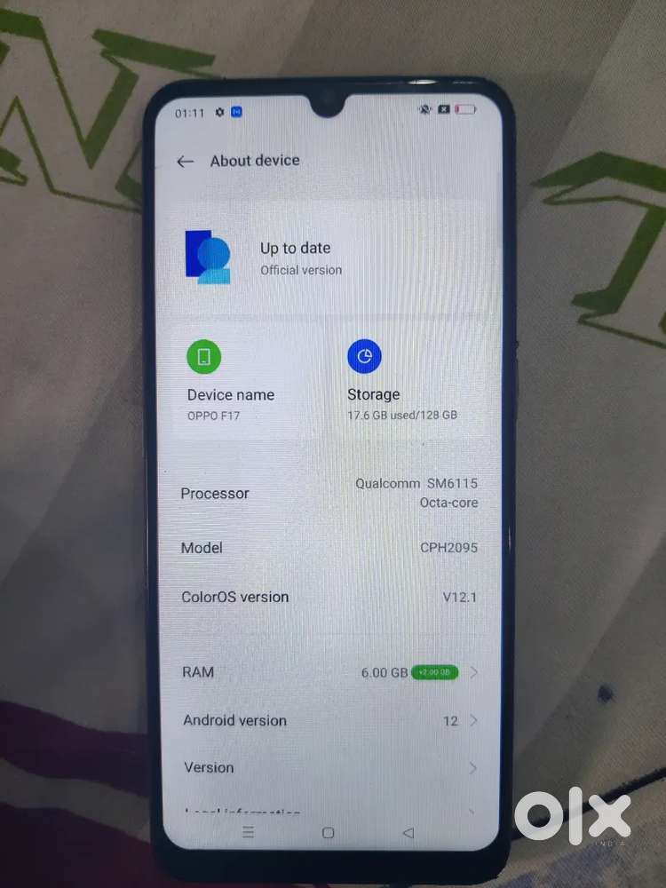 Display crack Oppo f17 6 ram 128 memory  local display