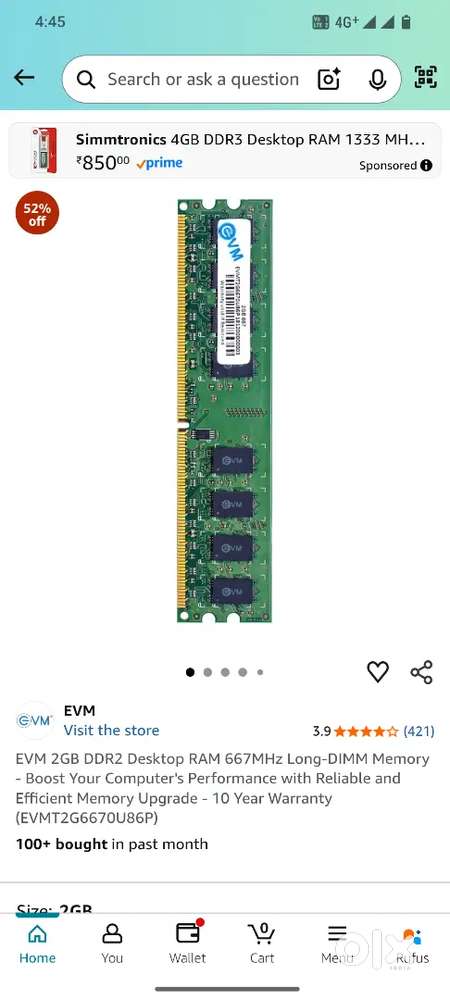 DDR3 ram 2gb desktop only 350 main
