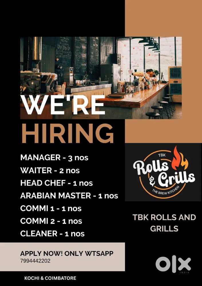 TBK ROLLS AND GRILLS IS HIRING THERE MULTIPLE OUTLETS