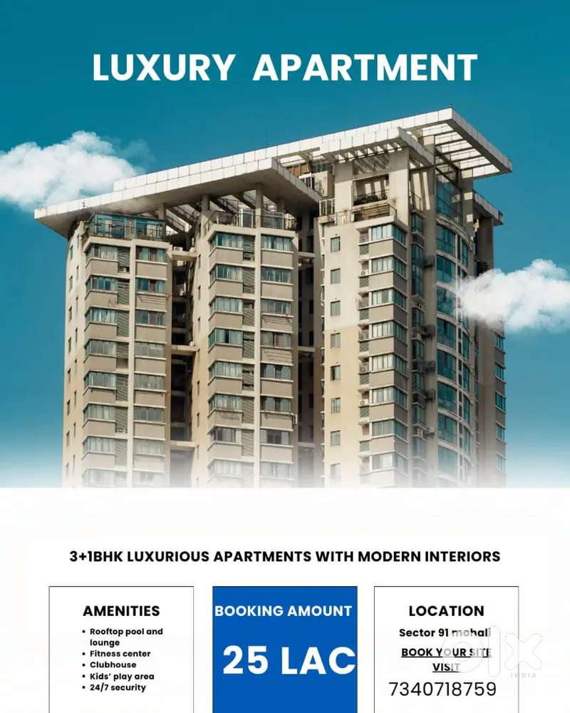 luxury apartment 3+1 bhk Booking 25 lac