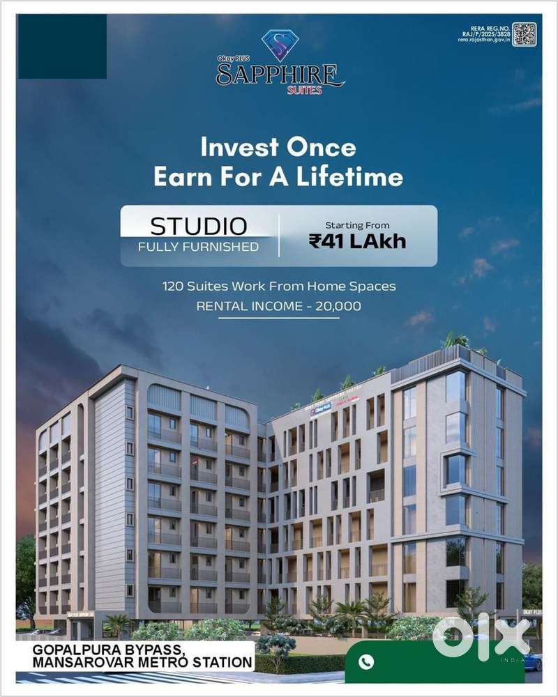 Studio apartment 41 lack Metro station mansarover jaipur .