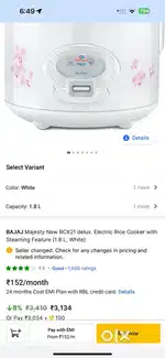 BAJAJ Majesty New RCX21 delux. Electric Rice Cooker