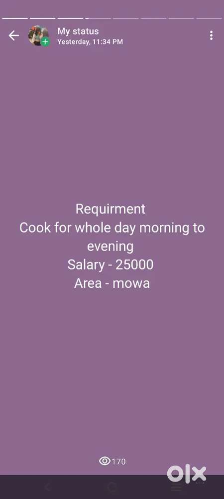 Master chief cook chhiye 50 percent deduct hoga salary se pehle mahine