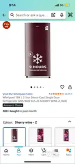 Whirlpool Fridge 184 Litres