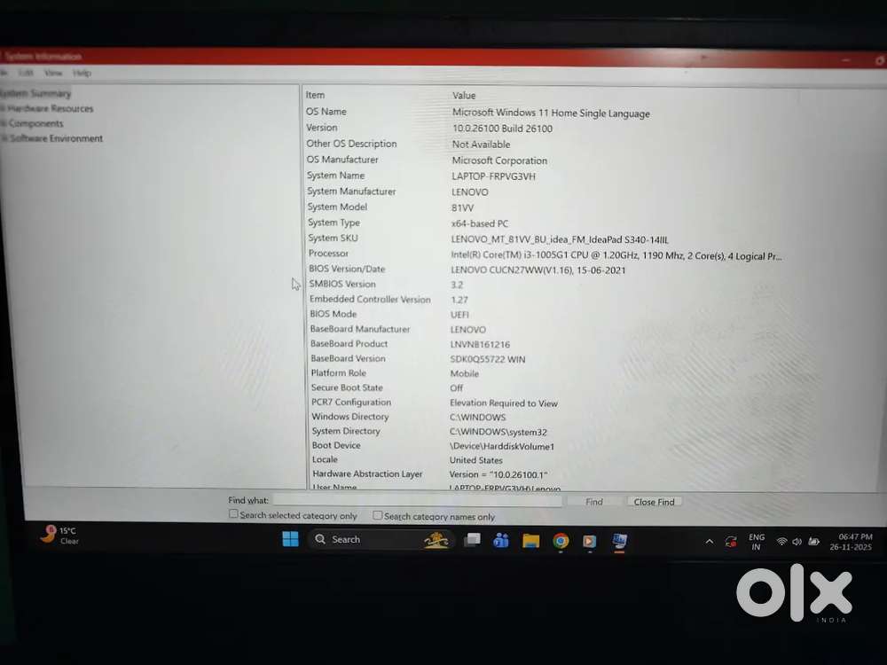 Lenovo Laptop FRPVG3VH - Model 81VV (Purchase Date 15/06/2021)