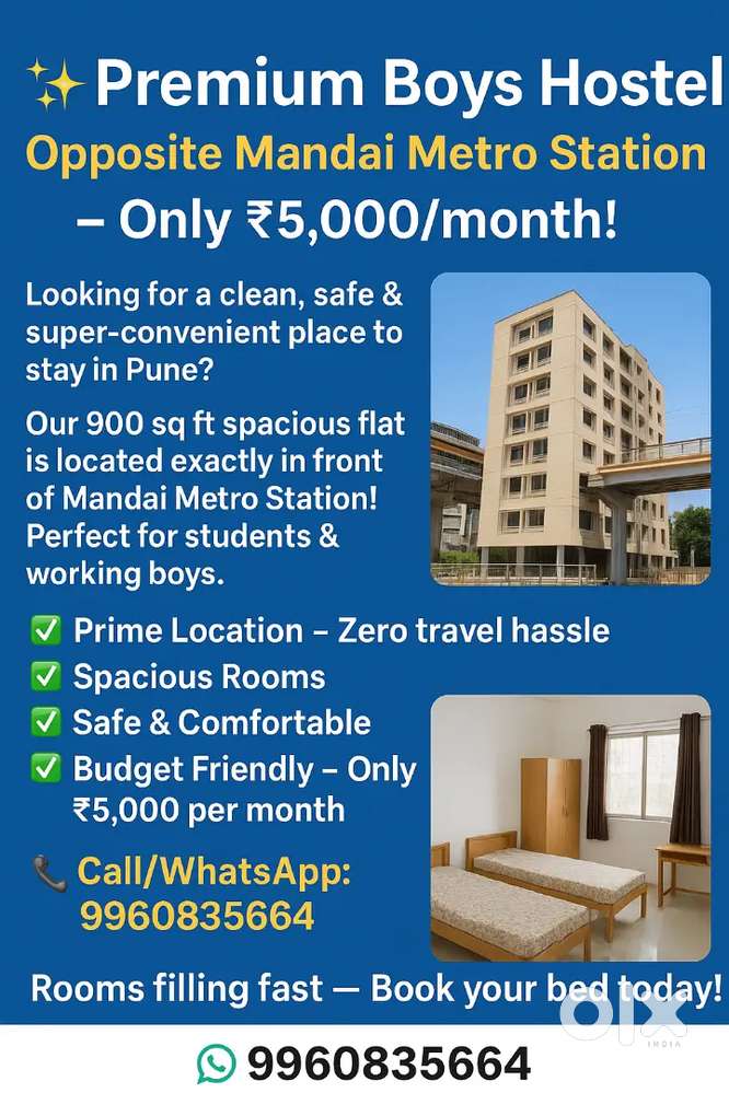 Boys Hostel Opposite Mandai Metro Station – Only ₹5,000/Month