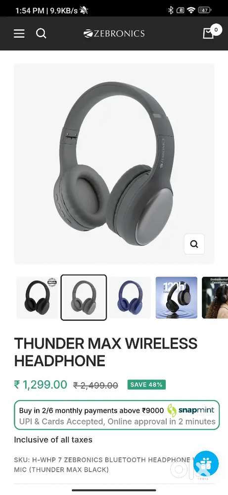 Headphones , ZEBRONICS

Thunder Max (ZEB-WHP 7), 120H Playtime