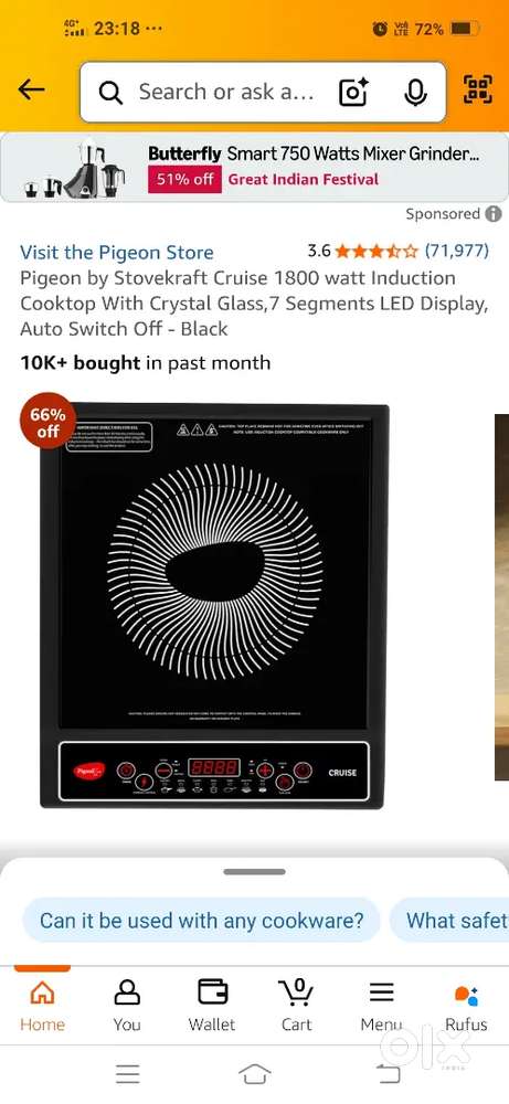 Pigeon induction cooker 1800watt