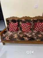 5-seater sofa & stools - Sagwan Wood - Very Good Condition